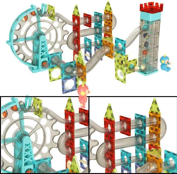 Ikonka Magnetinių plytų marmuro kamuolio takelis su garso muzika 118 elementų