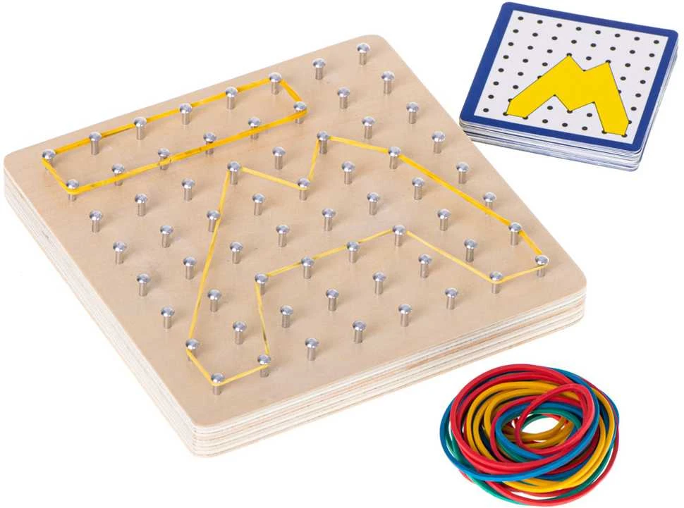 Ikonka Geoboard Geoplan medinė dėlionė, kurianti figūras su gumytėmis