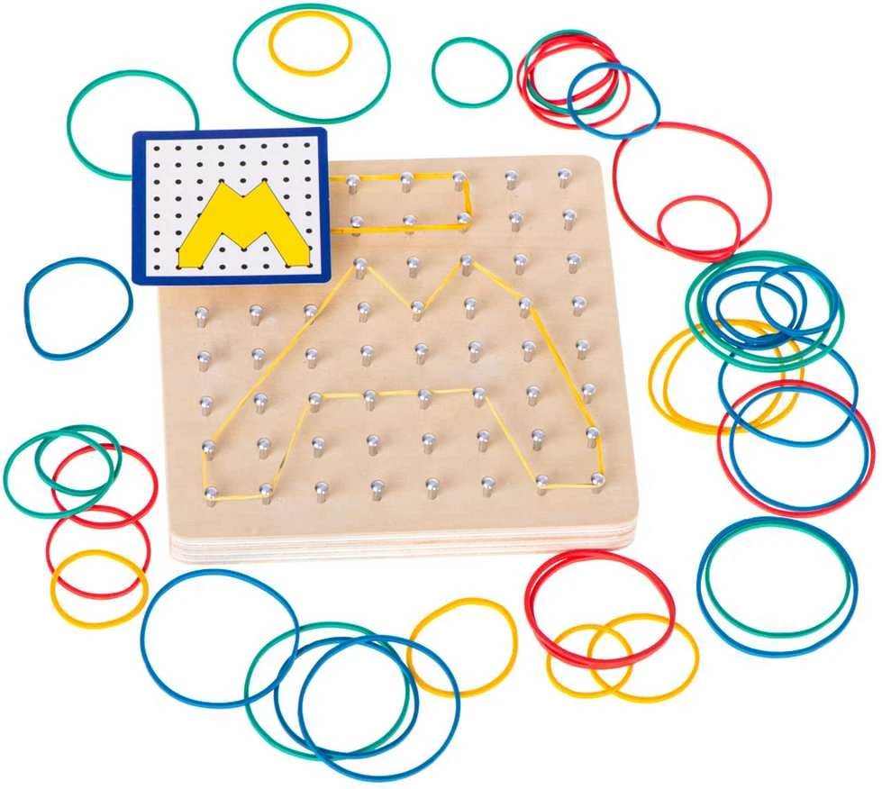 Ikonka Geoboard Geoplan medinė dėlionė, kurianti figūras su gumytėmis