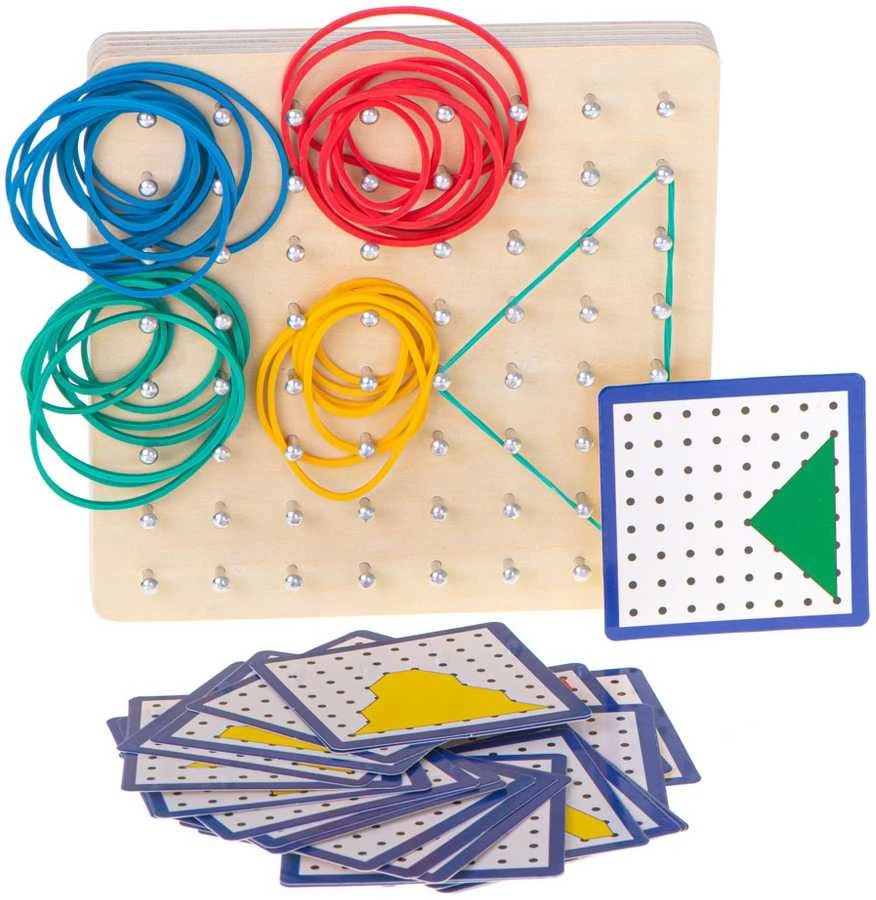 Ikonka Geoboard Geoplan medinė dėlionė, kurianti figūras su gumytėmis