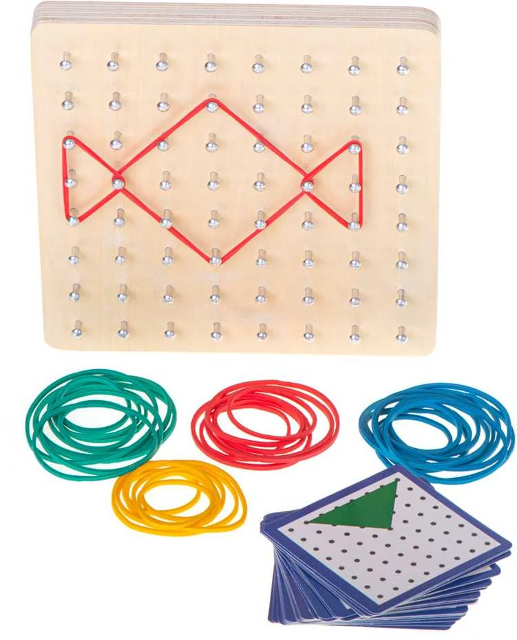 Ikonka Geoboard Geoplan medinė dėlionė, kurianti figūras su gumytėmis