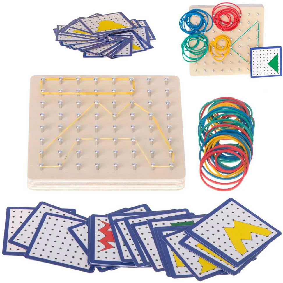 Ikonka Geoboard Geoplan medinė dėlionė, kurianti figūras su gumytėmis