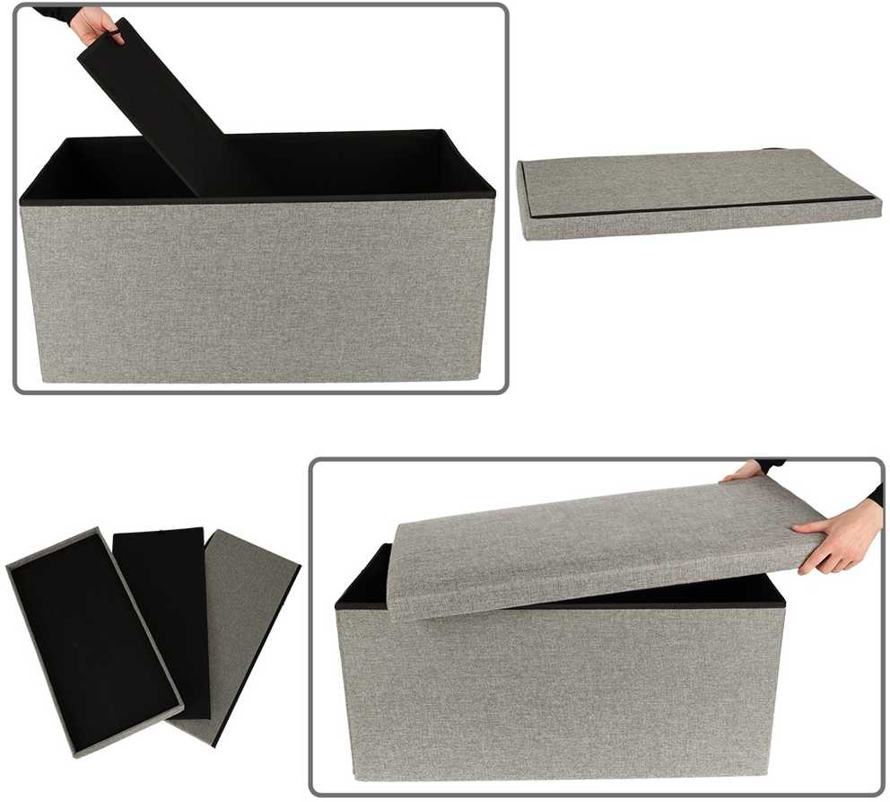 KIK Sulankstomas pufas su dėže pilkas didelis 76x38x38cm