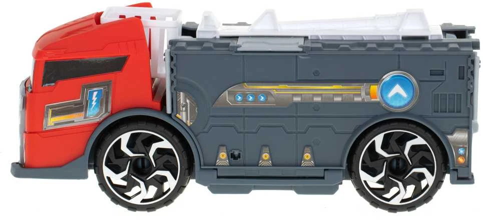 Transporterio sunkvežimis TIR 2in1 automobilių stovėjimo aikštelė, gaisrinė + 3 automobiliai raudona