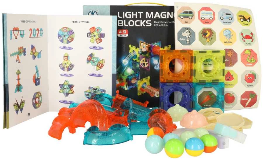 Ikonka Šviečiantis magnetinis marmurinis rutuliukų takelis 49 elementai