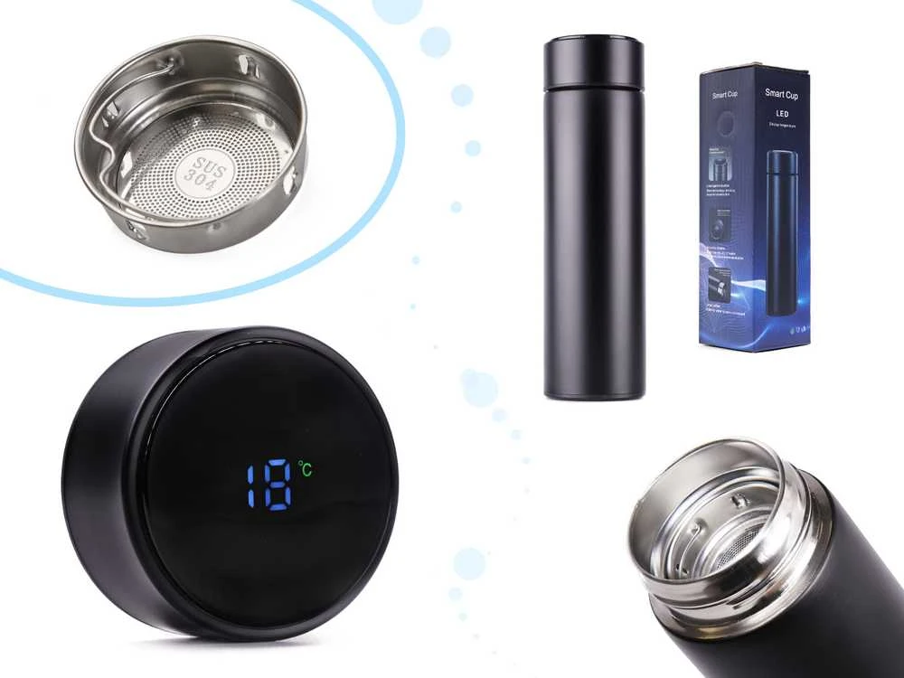 Gede Termo puodelis - termosas 500ML su LED temperatūros indikatoriumi, juodas