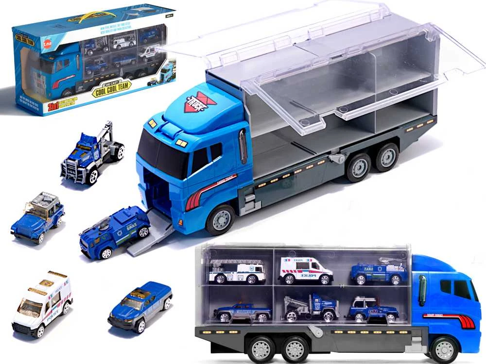 Ikonka Transporterio sunkvežimis TIR paleidimo įrenginys + metaliniai policijos automobiliai