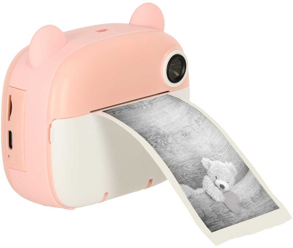 Vaikiškas momentinis fotoaparatas Ikonka iko-KX3573_1, Rožinio meškiuko dizainas