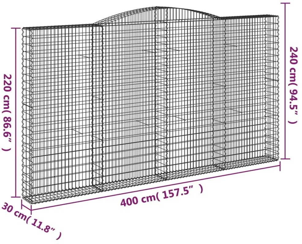 Išlenkti gabiono krepšiai, 2vnt., 400x30x220/240cm, geležis