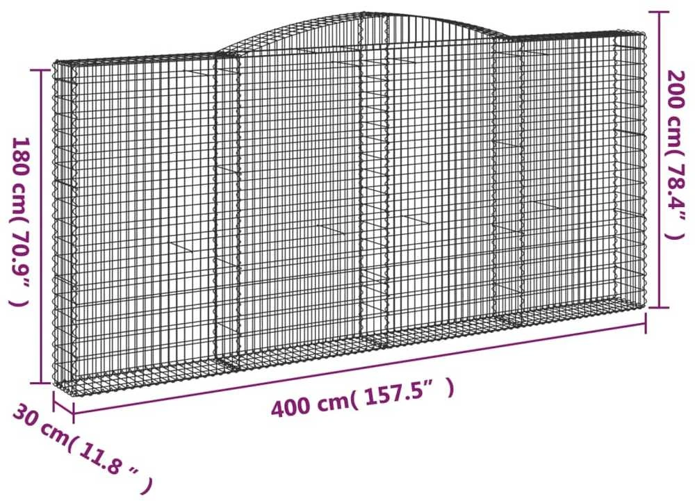 Išlenkti gabiono krepšiai, 4vnt., 400x30x180/200cm, geležis