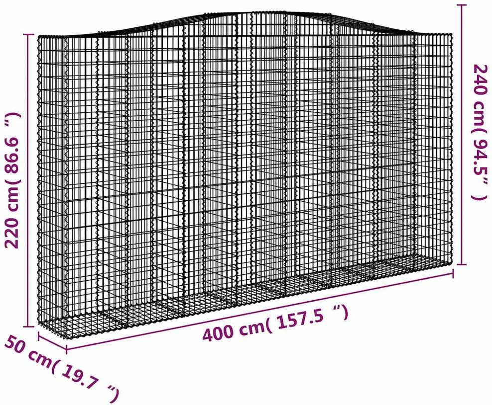 Išlenkti gabiono krepšiai, 6vnt., 400x50x220/240cm, geležis