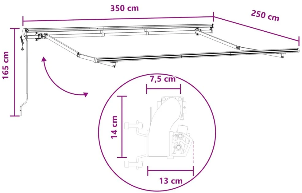 Ištraukiama markizė Šviesiai pilka ir balta. 350 x 250 cm