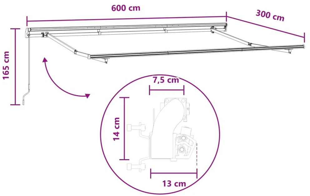 Ištraukiama markizė Šviesiai pilka ir balta. 600 cm