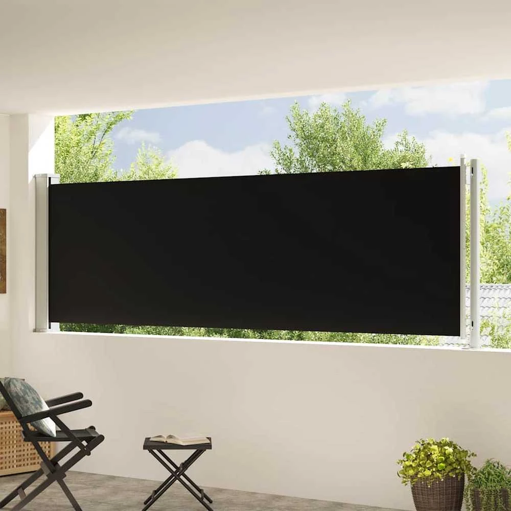 Ištraukiama šoninė kiemo pertvara, juodos spalvos, 117x600cm