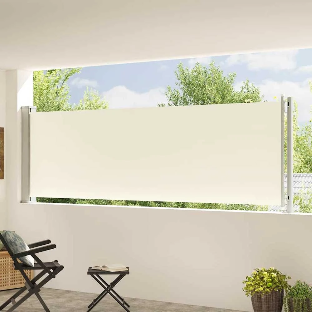 Ištraukiama šoninė kiemo pertvara, kreminės spalvos, 117x600cm