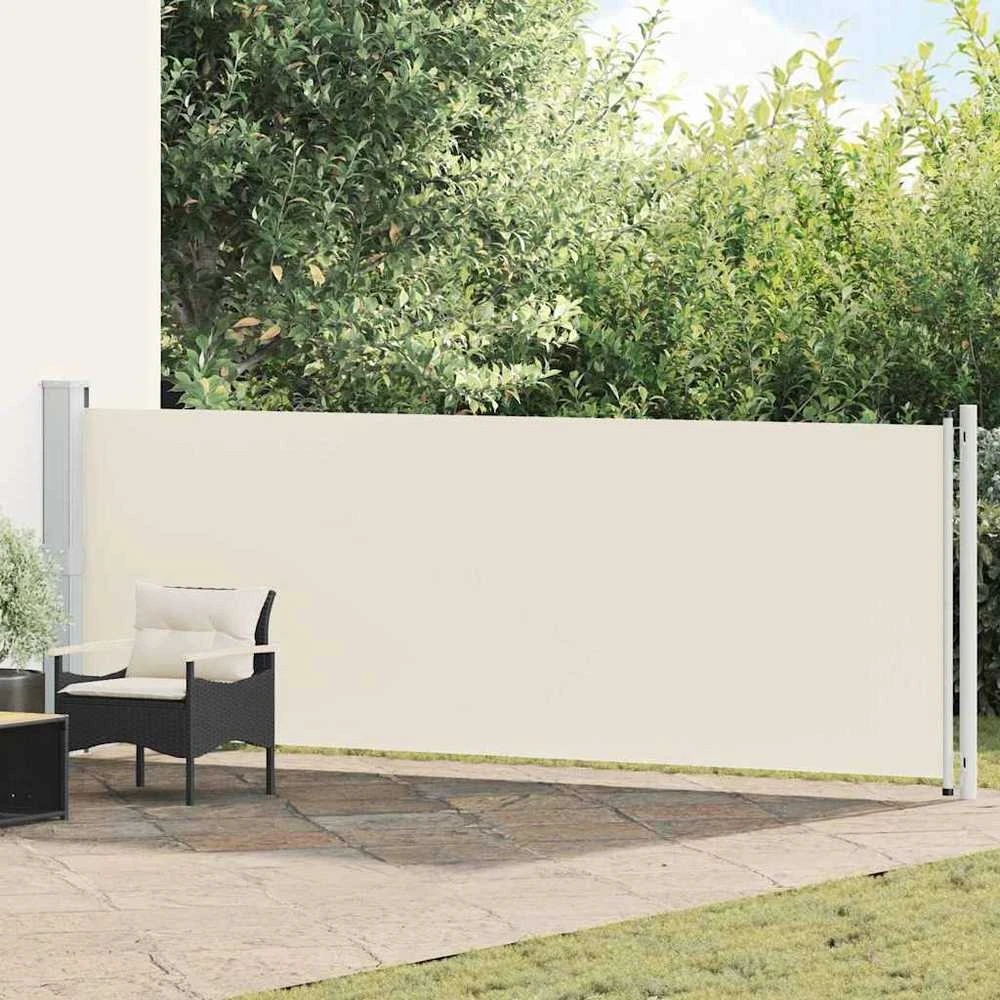 Ištraukiama šoninė kiemo pertvara, kreminės spalvos, 140x600cm