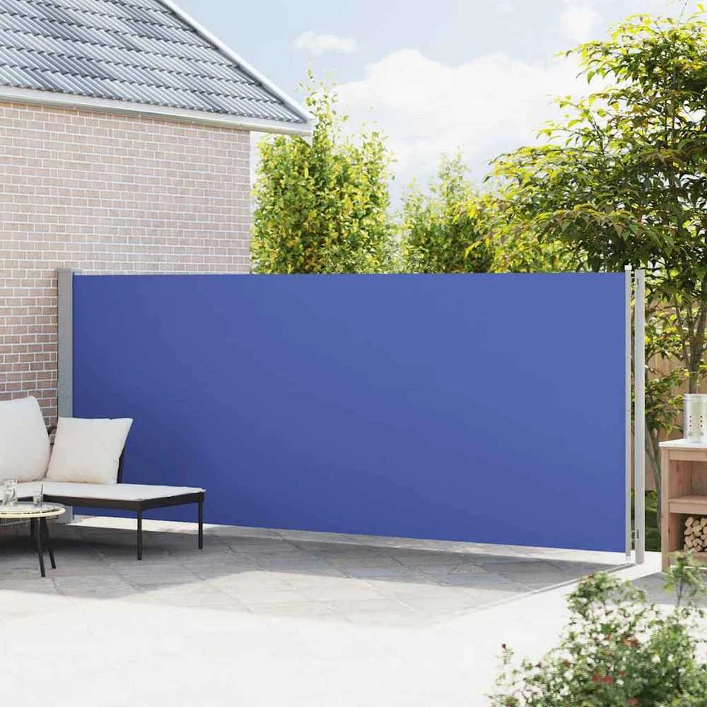 Ištraukiama šoninė kiemo pertvara, mėlynos spalvos, 180x600cm