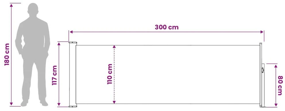Ištraukiama šoninė užuolaida Stačiakampio 120 x 300 cm