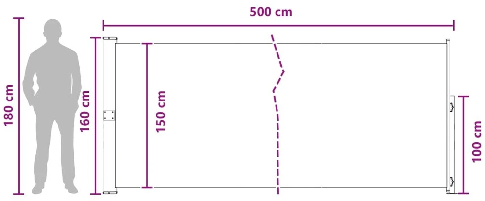 Ištraukiama šoninė užuolaida Stačiakampio 160 x 500 cm
