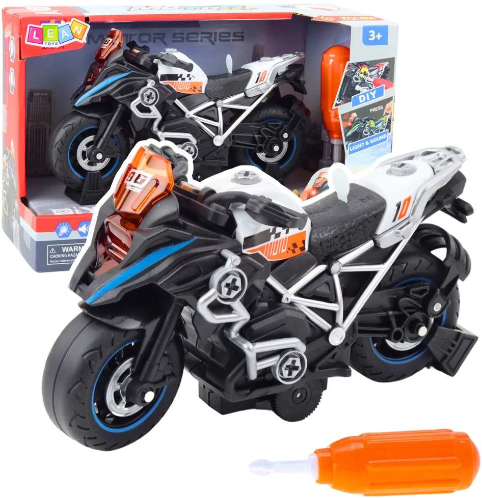 Lean Toys Juodas lenktyninis motociklas su šviesos ir garso efektais