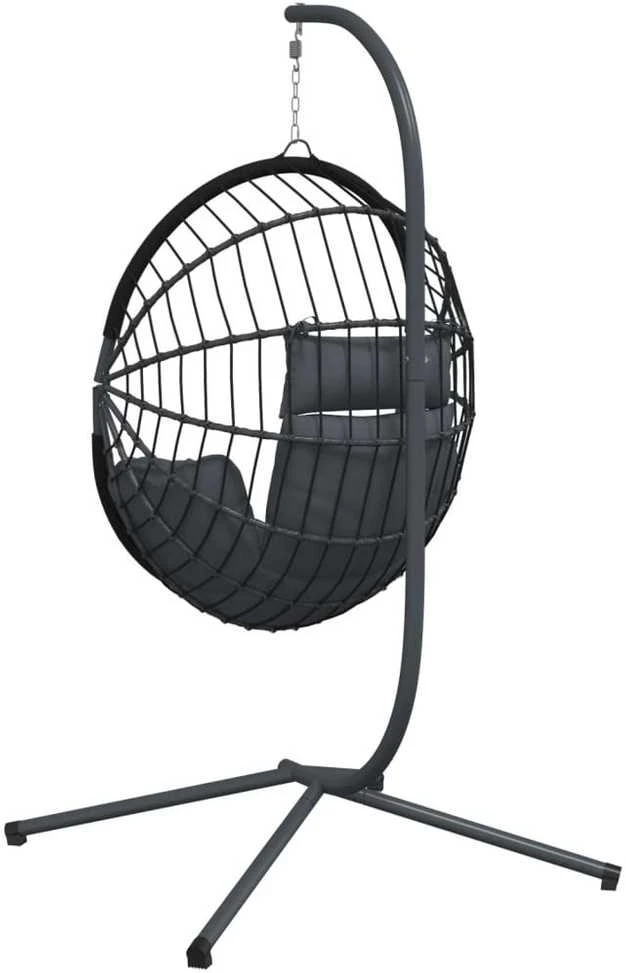 Kabantis kiaušinio formos krėslas, antracito, ratanas/plienas