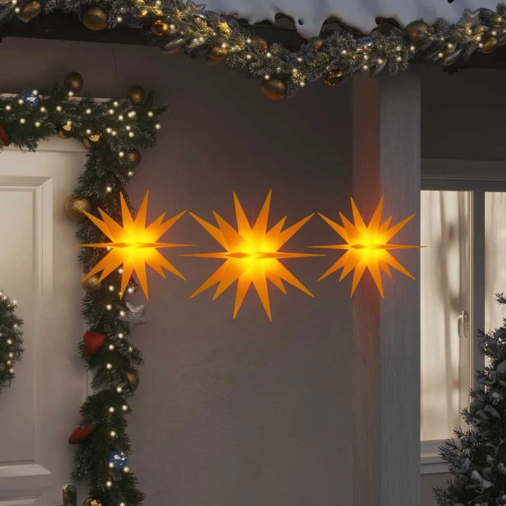 Kalėdiniai šviestuvai su LED, 3vnt., geltoni, sulankstomi