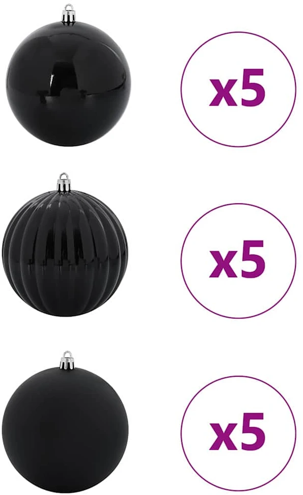 Kalėdų Burbulų Rinkinys XL 15 vnt. Juoda Ø 10 cm Plastmasė