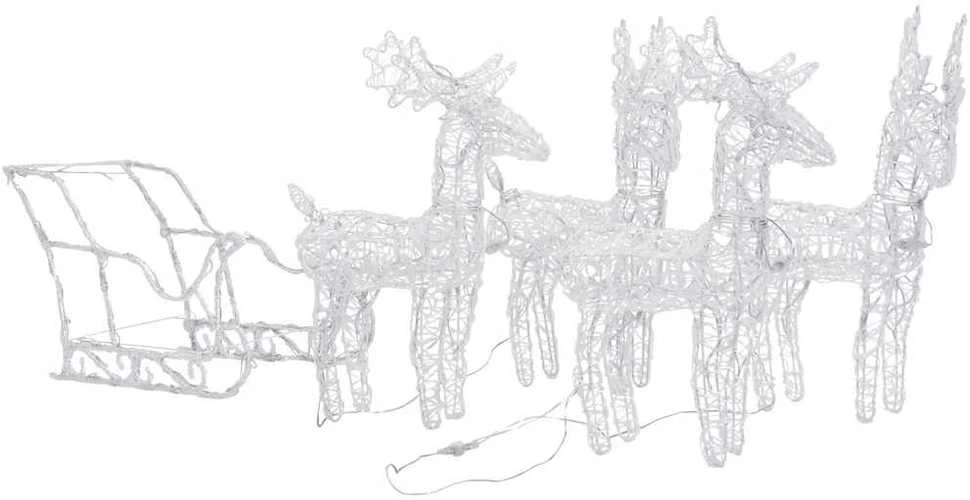 Kalėdų dekoracija elniai ir rogės, 280x28x55cm, akrilas