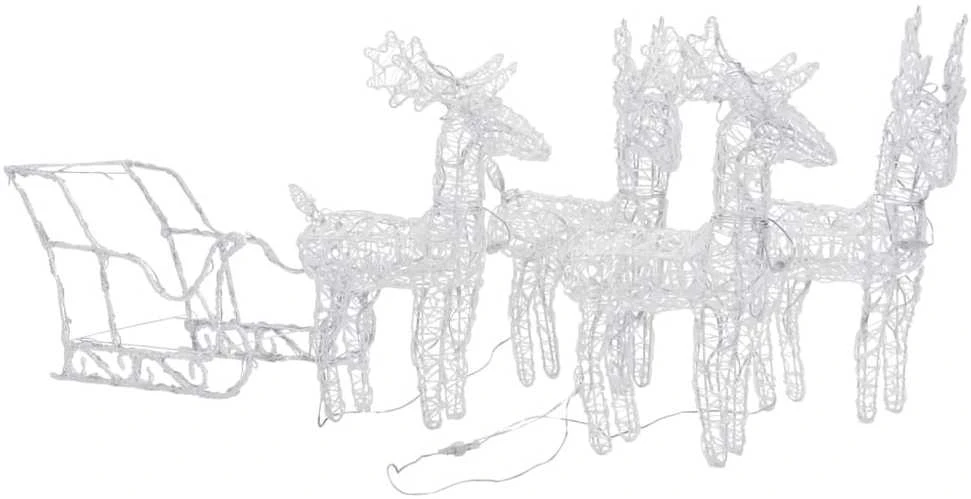 Kalėdų dekoracija elniai ir rogės, 280x28x55cm, akrilas