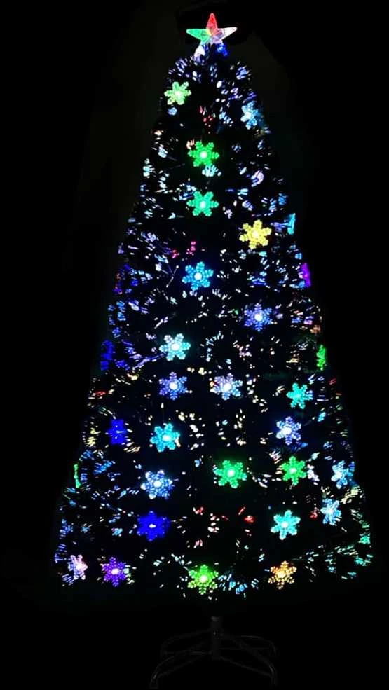 Kalėdų eglutė su LED snaigėmis, juoda, 120cm, optinis pluoštas