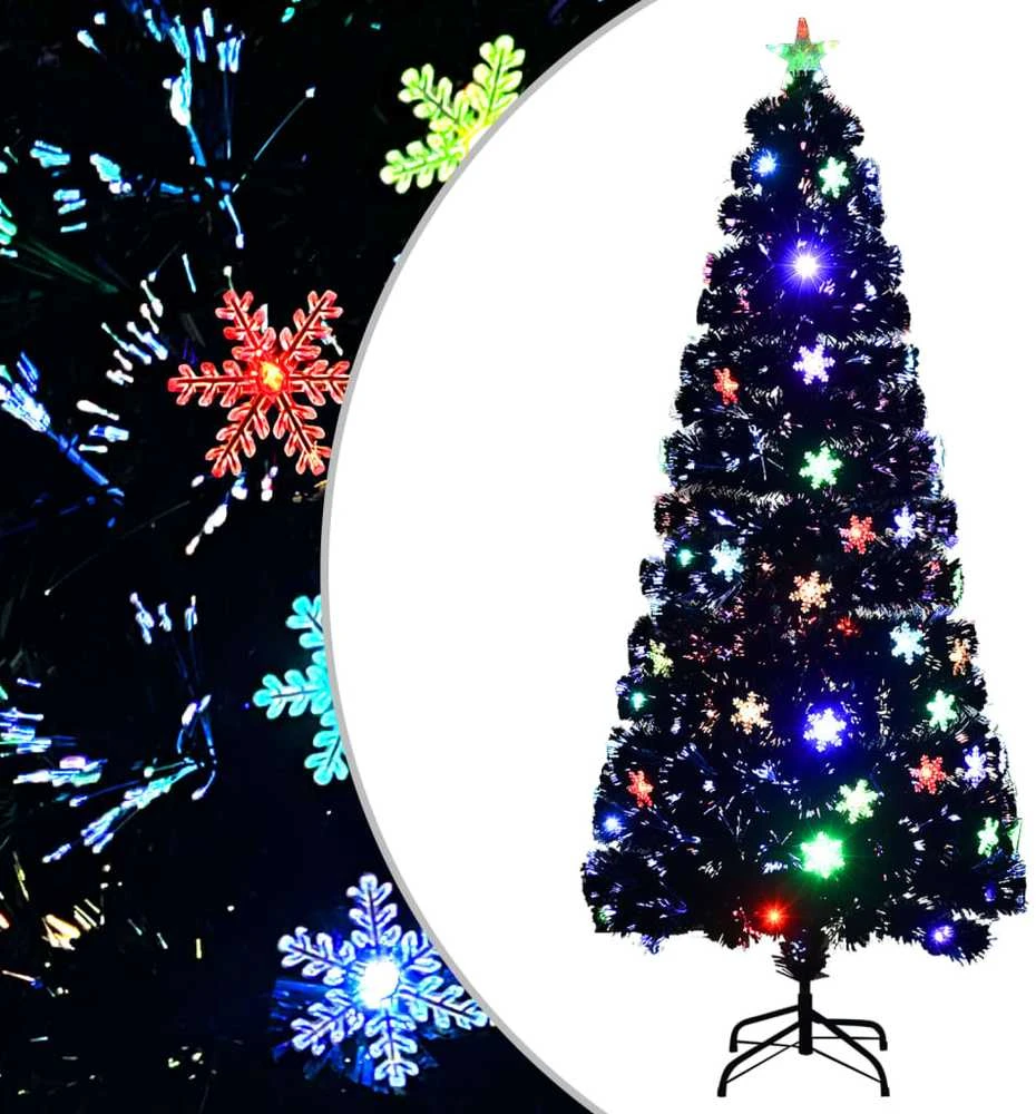 Kalėdų eglutė su LED snaigėmis, juoda, 180cm, optinis pluoštas