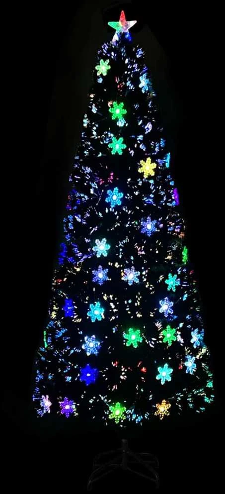 Kalėdų eglutė su LED snaigėmis, juoda, 240cm, optinis pluoštas