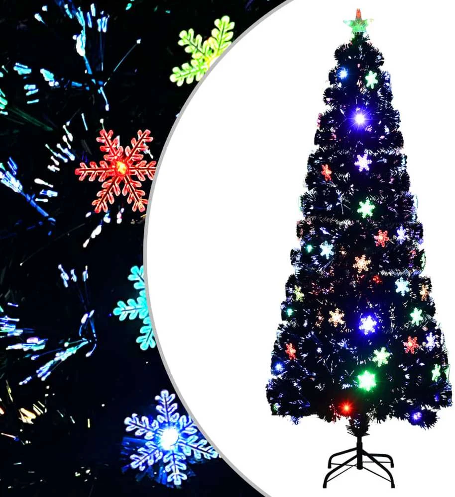 Kalėdų eglutė su LED snaigėmis, juoda, 240cm, optinis pluoštas