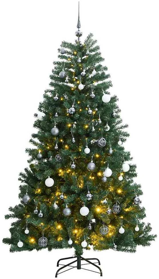 Kalėdų eglutė su šarnyrinėmis šakomis/LED/žaisliukais, 240cm