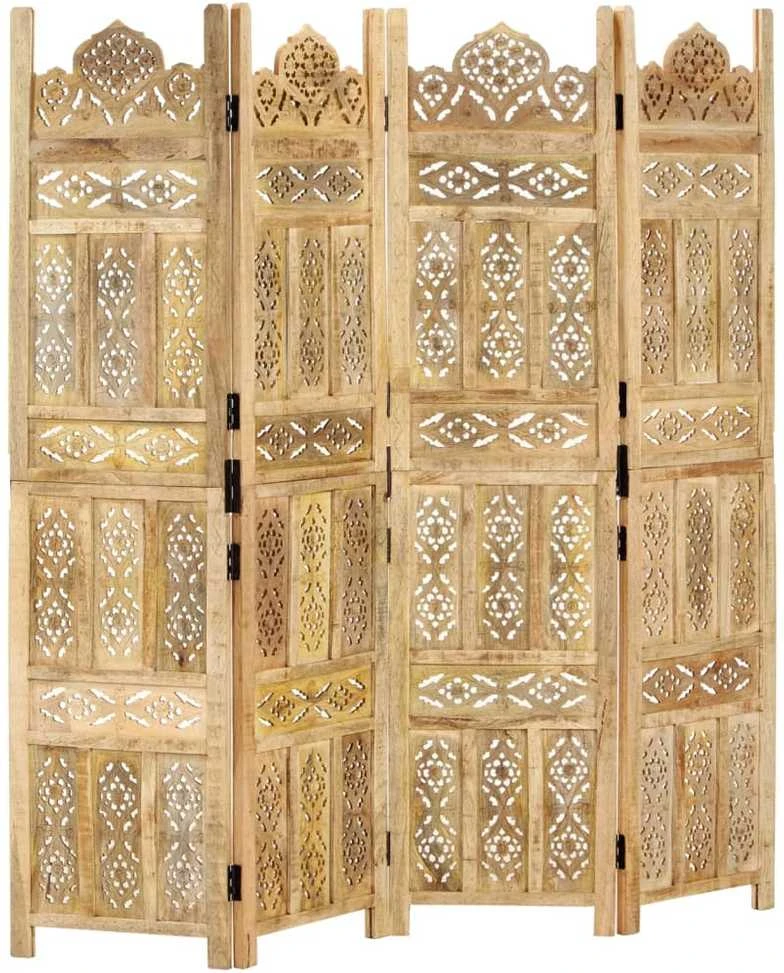 Kambario pertvara, 4 dalių, 160x165cm, mango masyvas, raižyta