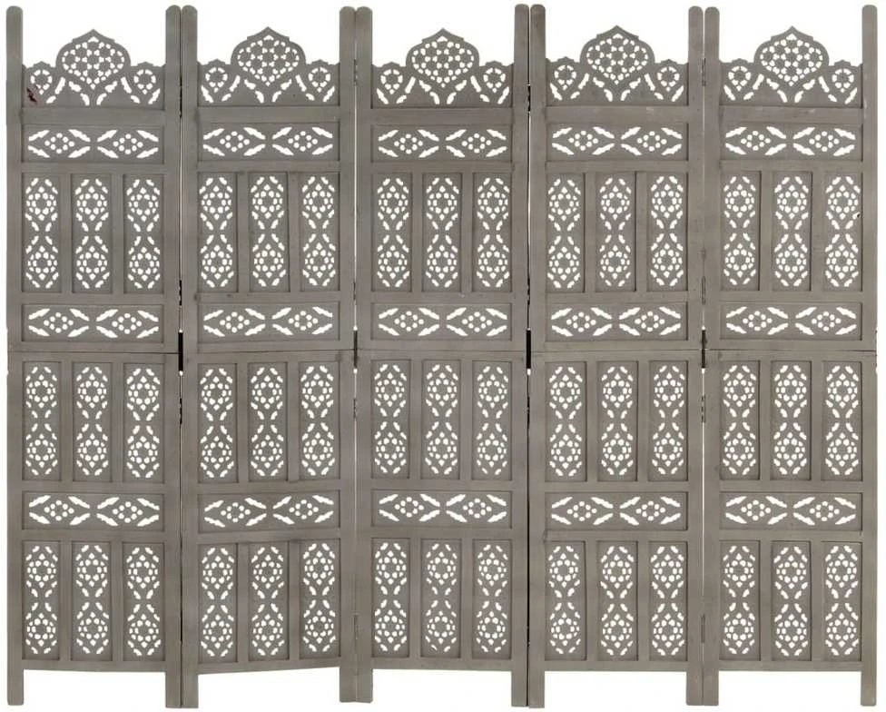 Kambario pertvara, 5 dalių, pilka, 200x165cm, mango masyvas