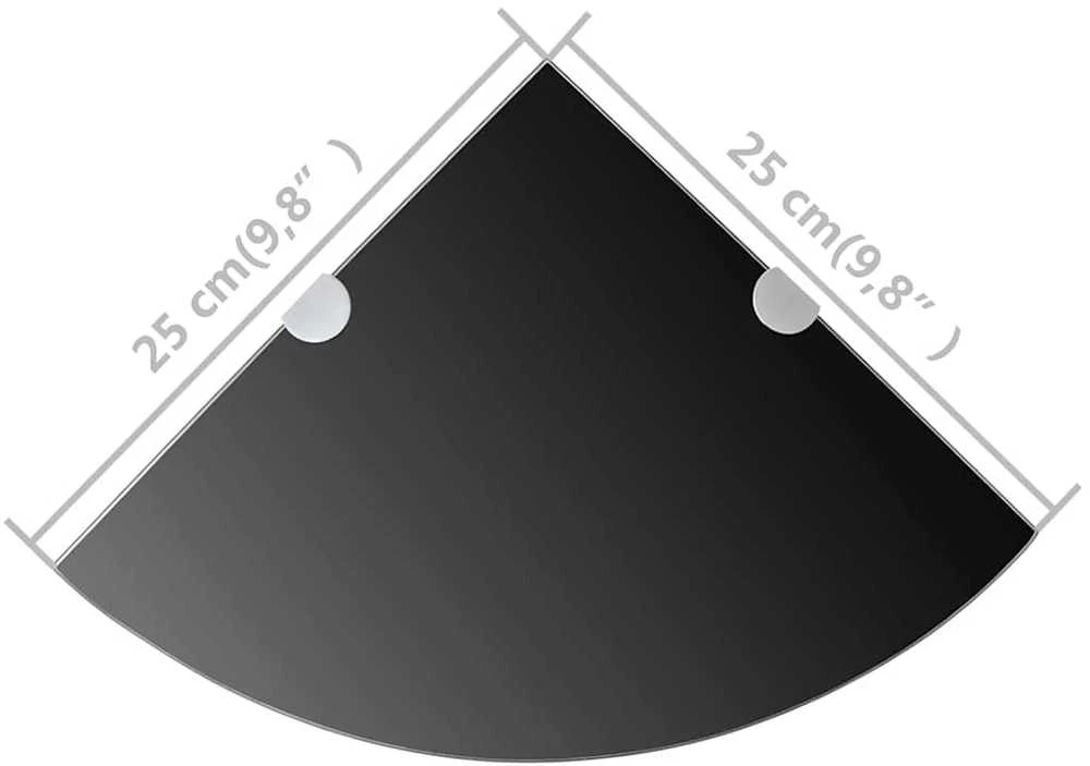 Kampinės lentynos, 2vnt., juodos, 25x25cm, stiklas