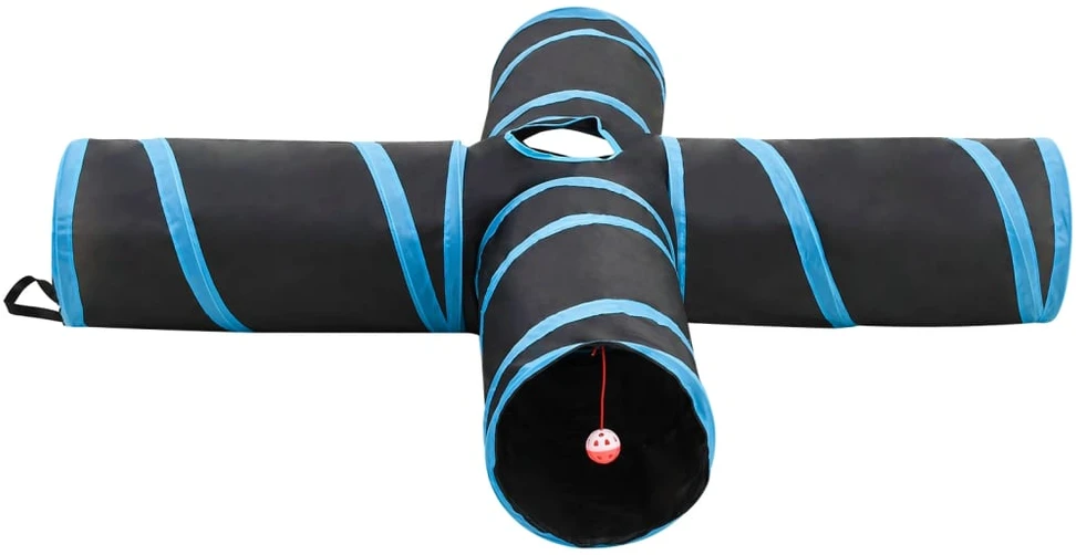Katės tunelis, 4 krypčių, juodas ir mėlynas, 132 cm, poliesteris