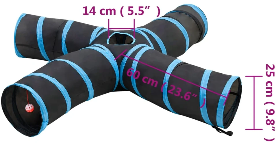 Katės tunelis, 4 krypčių, juodas ir mėlynas, 25 cm, poliesteris