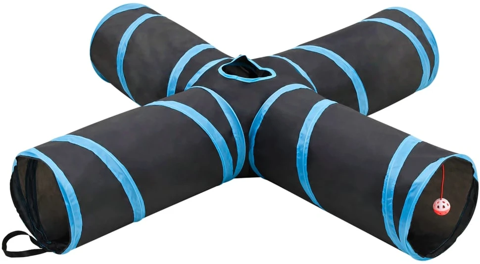 Katės tunelis, 4 krypčių, juodas ir mėlynas, 132 cm, poliesteris