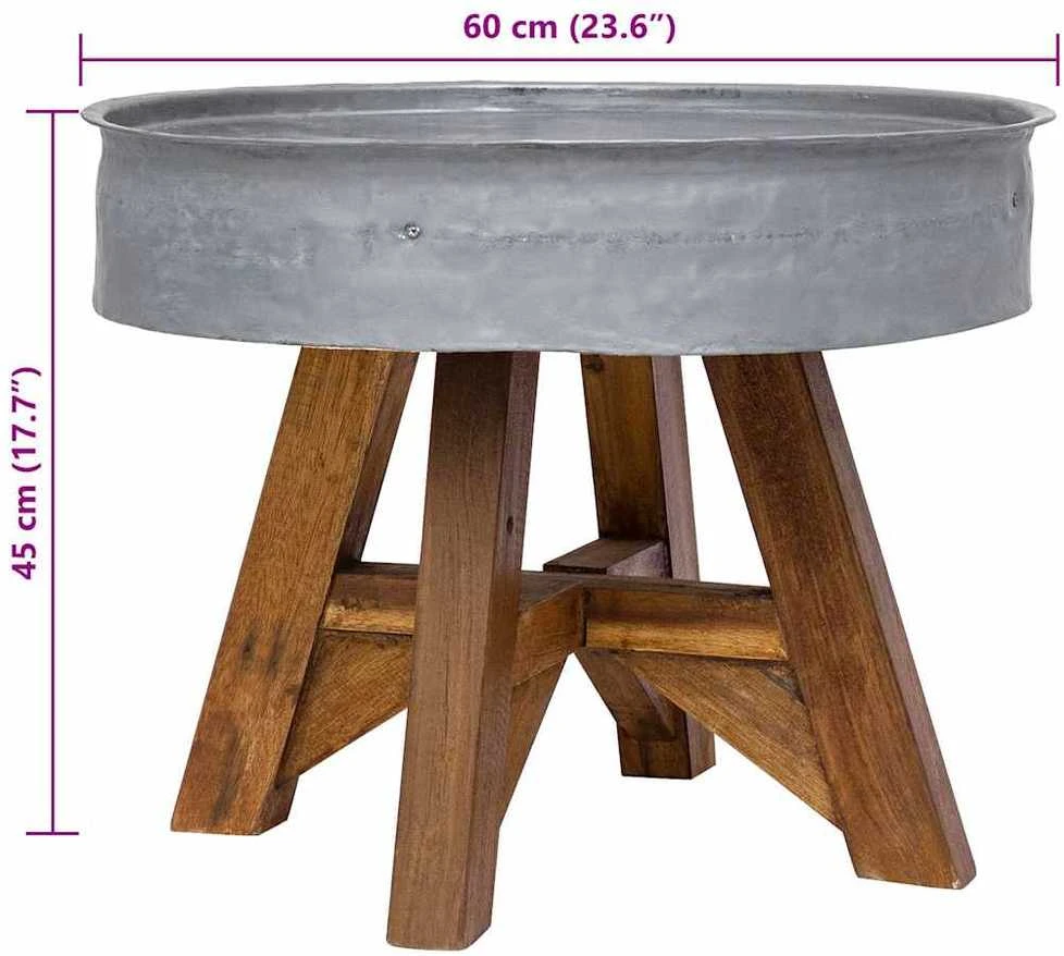 Kavos staliukas, sidabrinis, 60x45cm, mišri perdirbta mediena