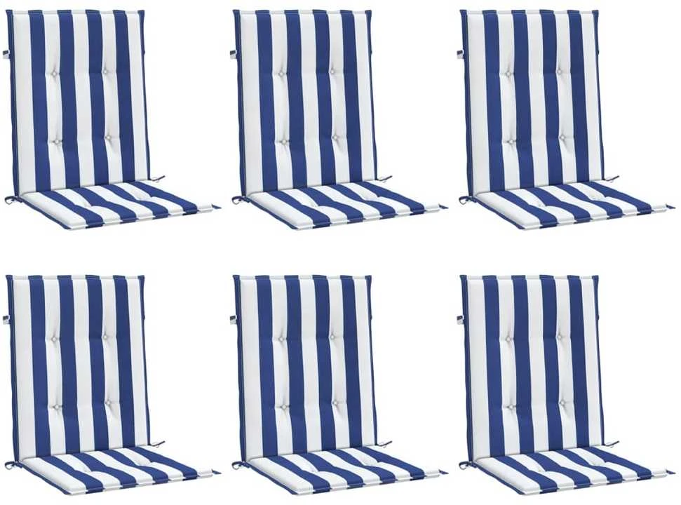 Kėdės pagalvėlės, 6vnt., mėlynos/baltos, audinys, dryžuotos