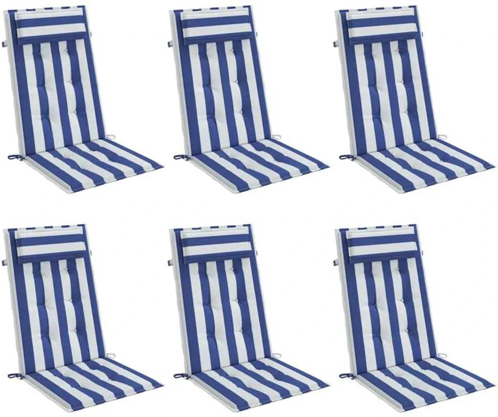 Kėdės pagalvėlės, 6vnt., mėlynos/baltos, audinys, dryžuotos