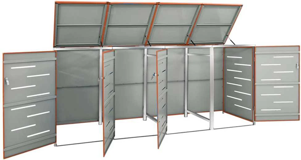 Keturvietė konteinerių pastogė, 276,5x77,5x112,5 cm, plienas