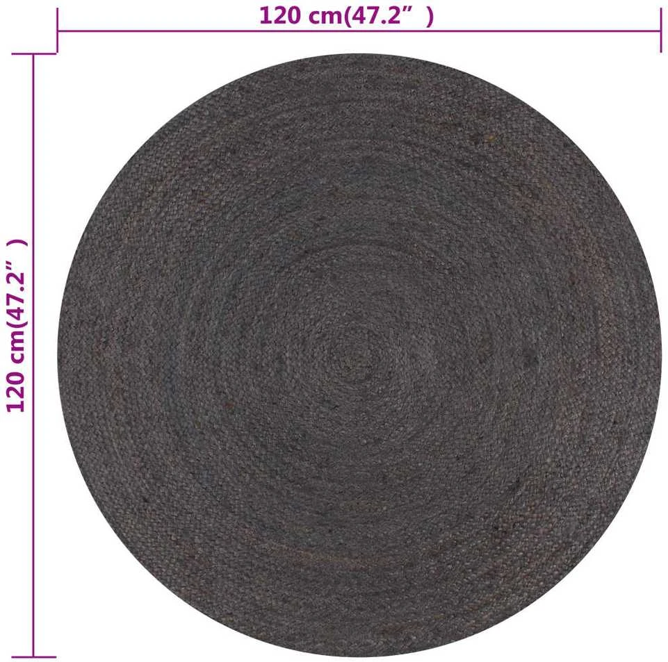 Kilimas, tamsiai pilkas, 120cm, džiutas, apvalus, rankų darbo