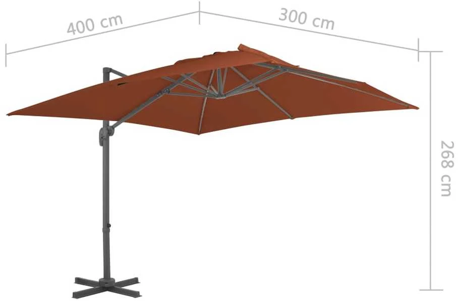 Gembinis sodo skėtis su aliuminio stulpu, terakota, 400x300cm