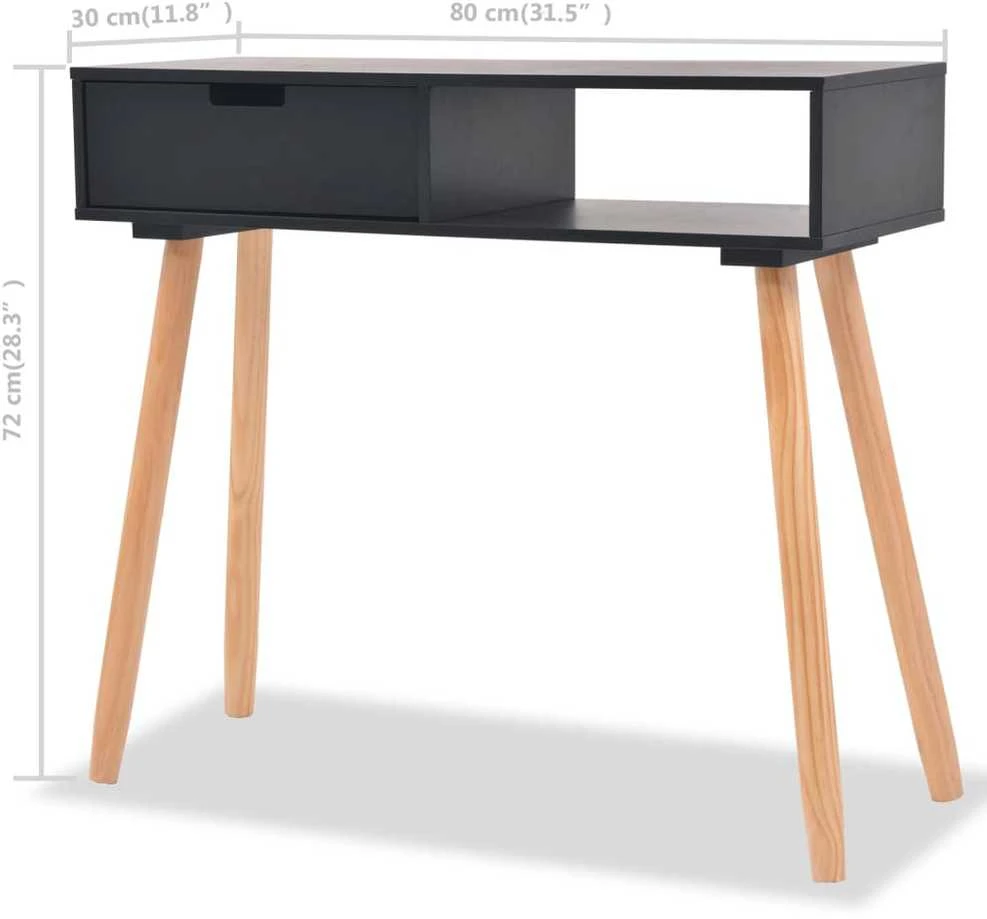 Konsolinis stalas, masyvi pušies mediena, 80x30x72cm, juoda