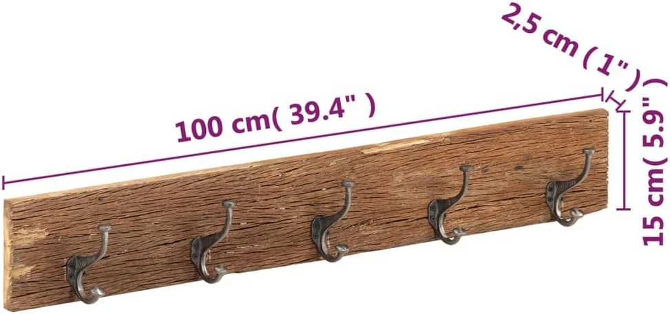 Koridoriaus kabykla su 5 kabliukais, 100x2,5x15cm, mediena