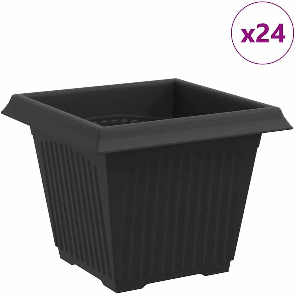 Kvadratinis gėlių vazonas 24 vnt. Juoda 33 x 33 x 26 cm