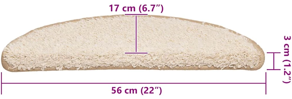 Laiptų kilimėliai, 20 vnt., 56x17x3 cm, kreminės spalvos, pusapvaliai